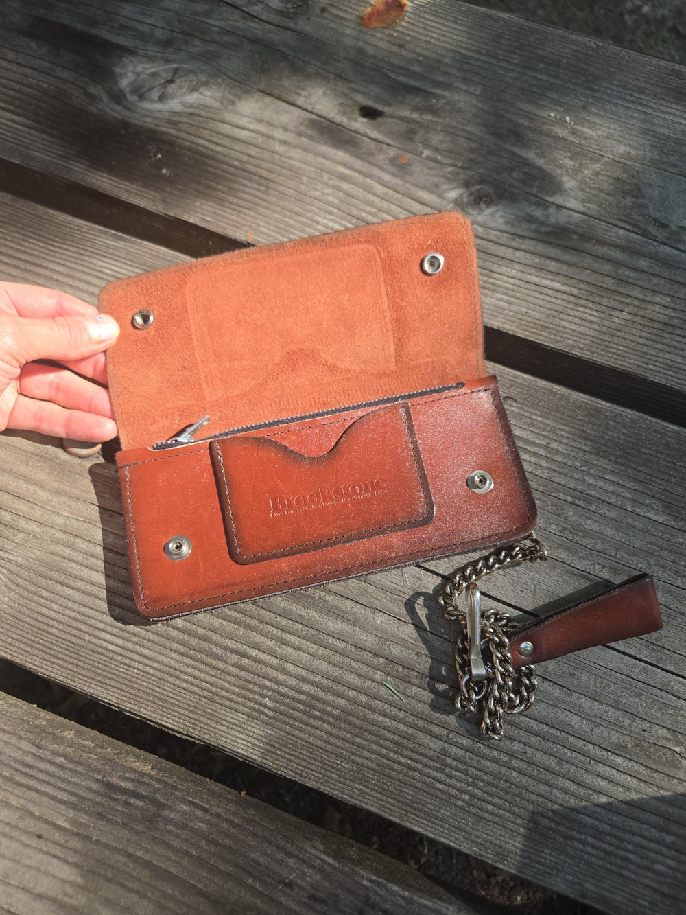 Vintage Brookstone Brown Unisex Leather Long Biker Chain Wallet